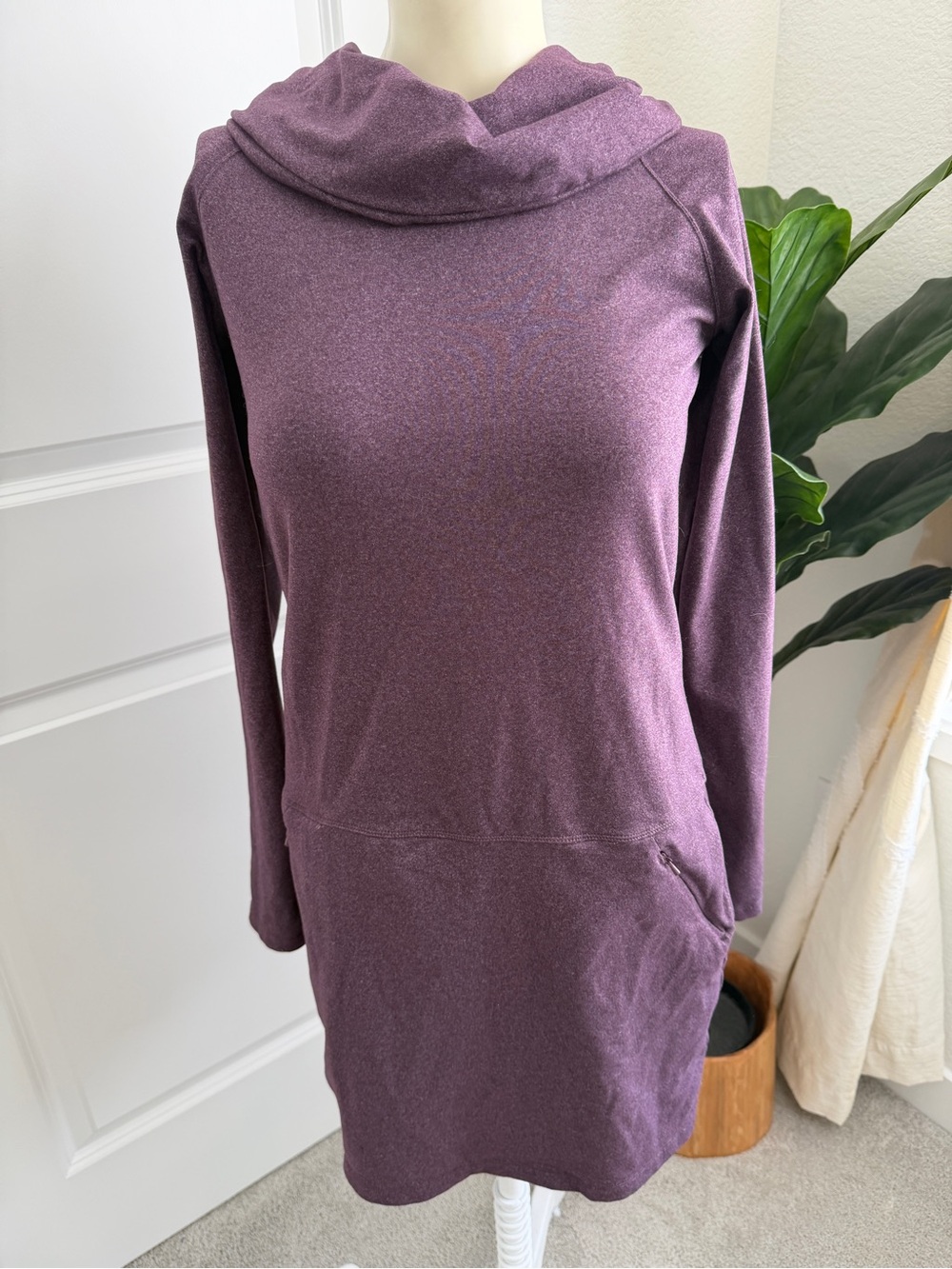 Lole Heathered Plum Cowl Neck Tunic Dress Purple Long Sleeve Pockets S